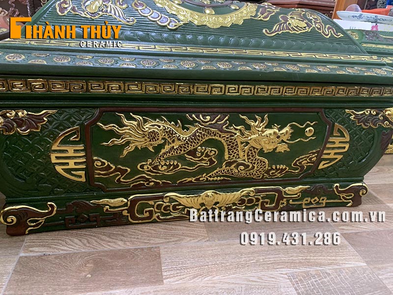 Bộ tiểu quách rồng ngũ phúc xanh lục bảo cao cấp Bát Tràng