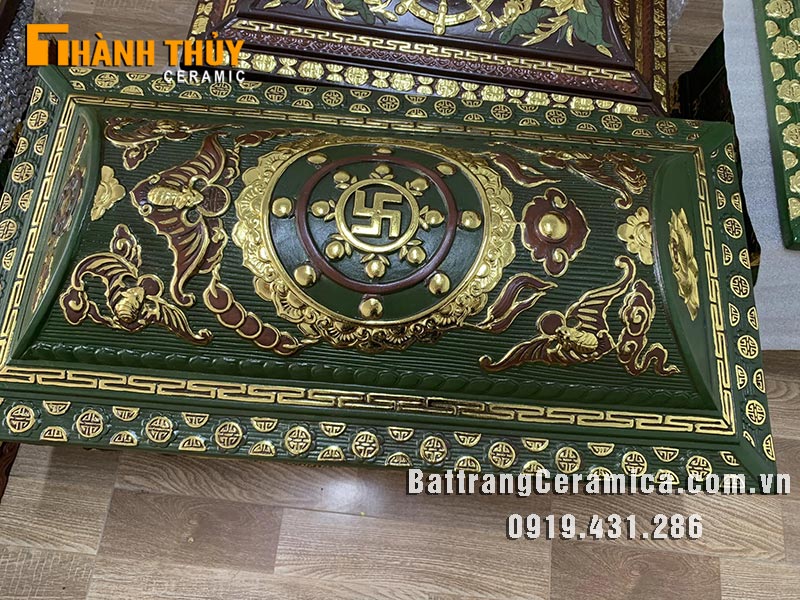 Bộ tiểu quách rồng ngũ phúc xanh lục bảo cao cấp Bát Tràng