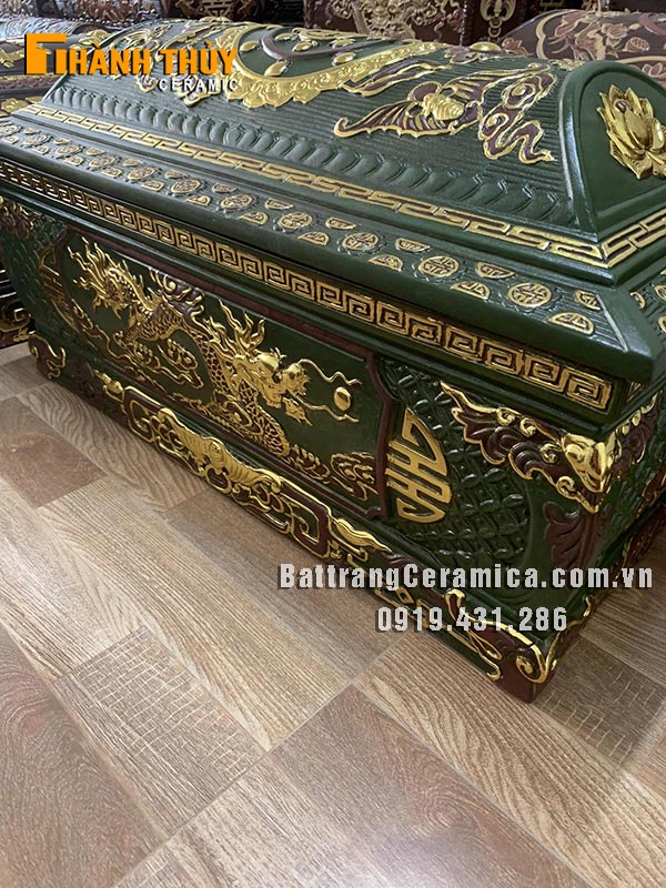 Bộ tiểu quách rồng ngũ phúc xanh lục bảo cao cấp Bát Tràng