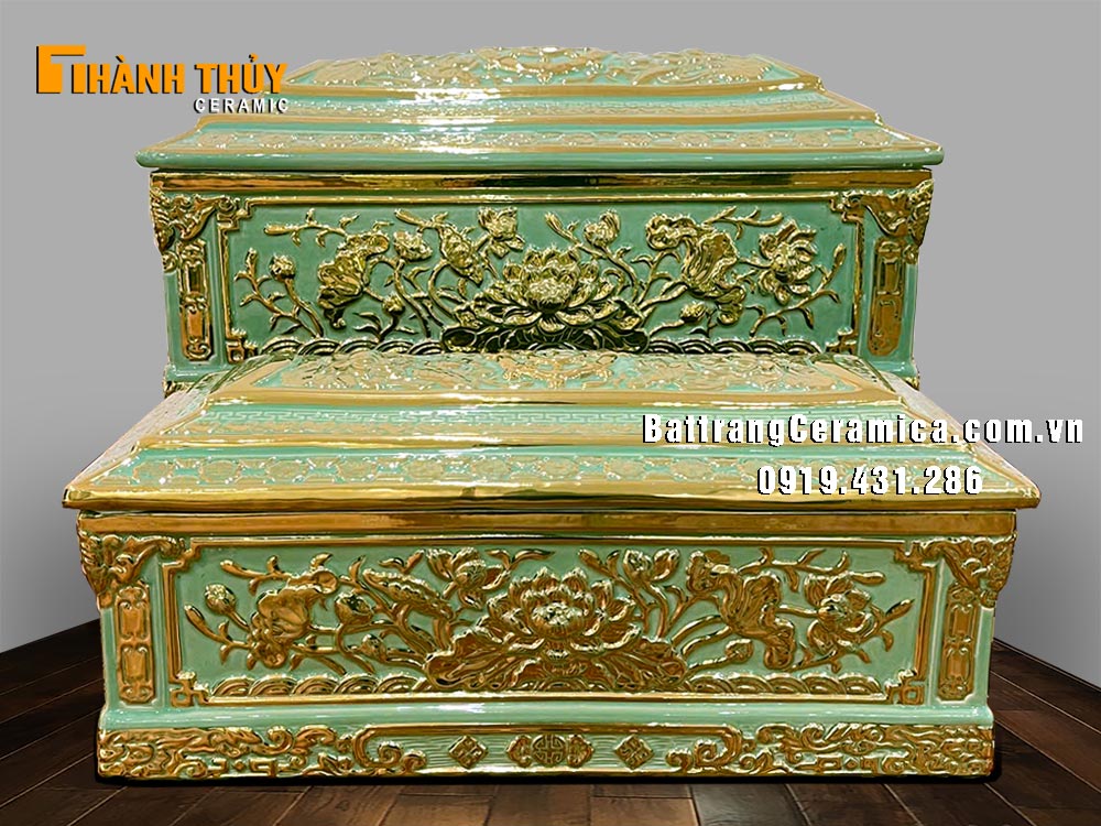 Bộ tiểu quách hoa sen mạ vàng cao cấp Bát Tràng sang trọng