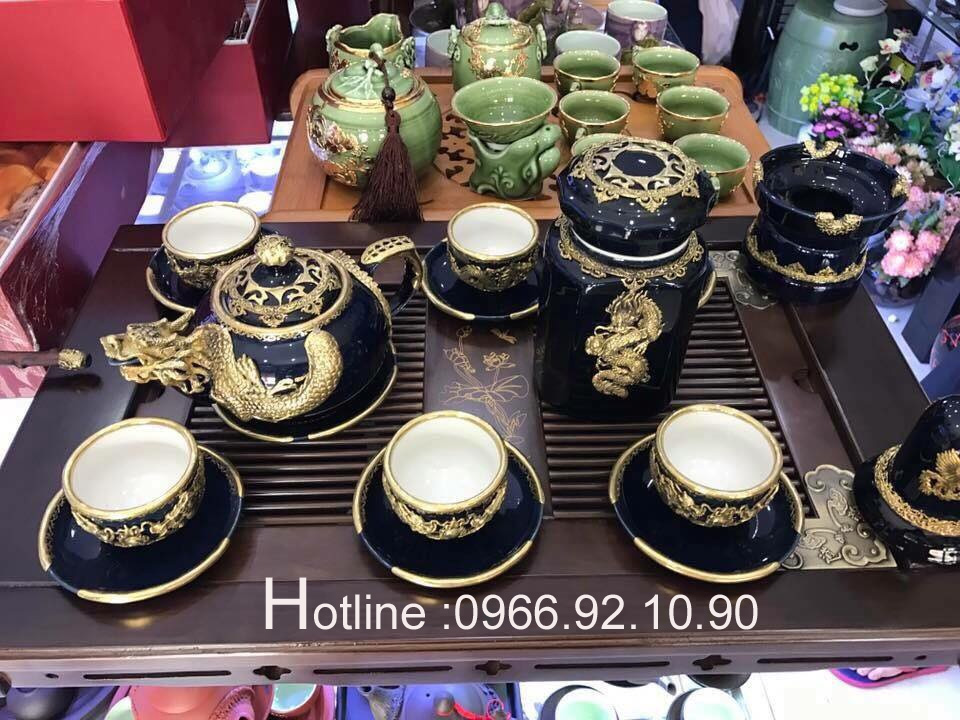 Bộ ấm chén rồng xanh cô ban cao cấp đầy đủ phụ kiện chính hãng mua ngay 