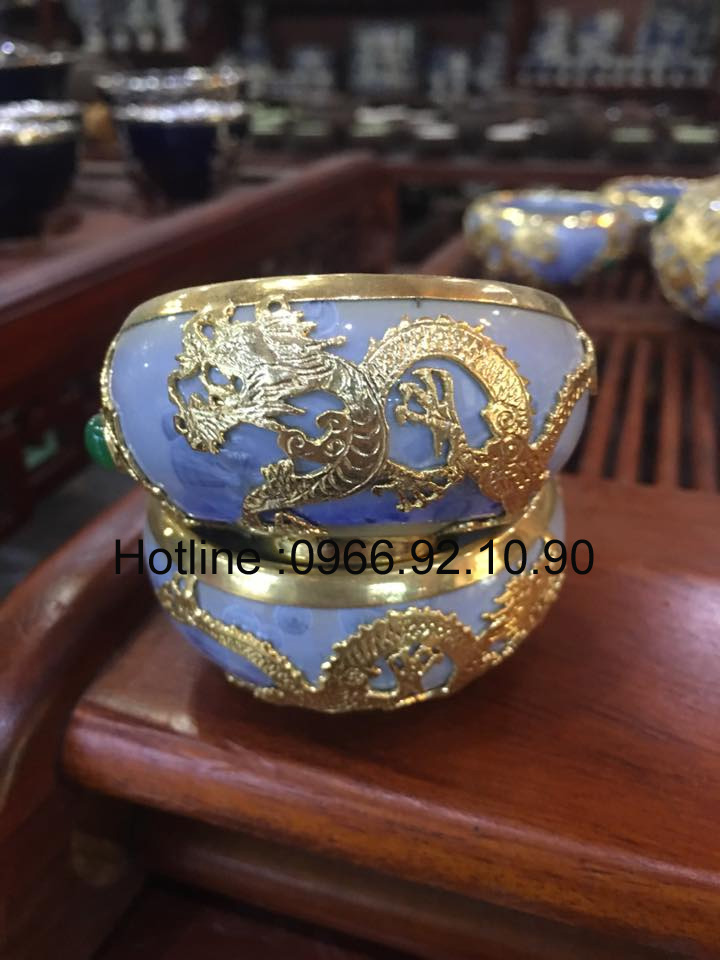 Bộ ấm chén trà ngọc bọc rồng sang trọng tặng quà ý nghĩa 