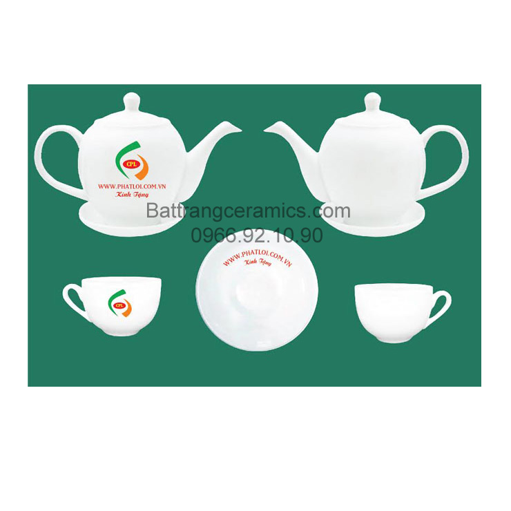 Ấm chén Minh Long số 03 in logo quà tặng độc đáo Bát Tràng