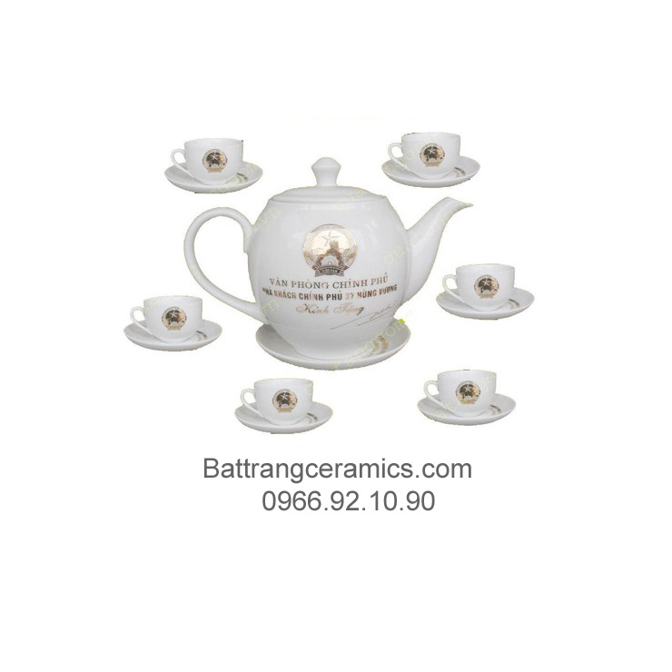 Ấm chén Minh Long số 02 in logo quà tặng gốm sứ Bát Tràng