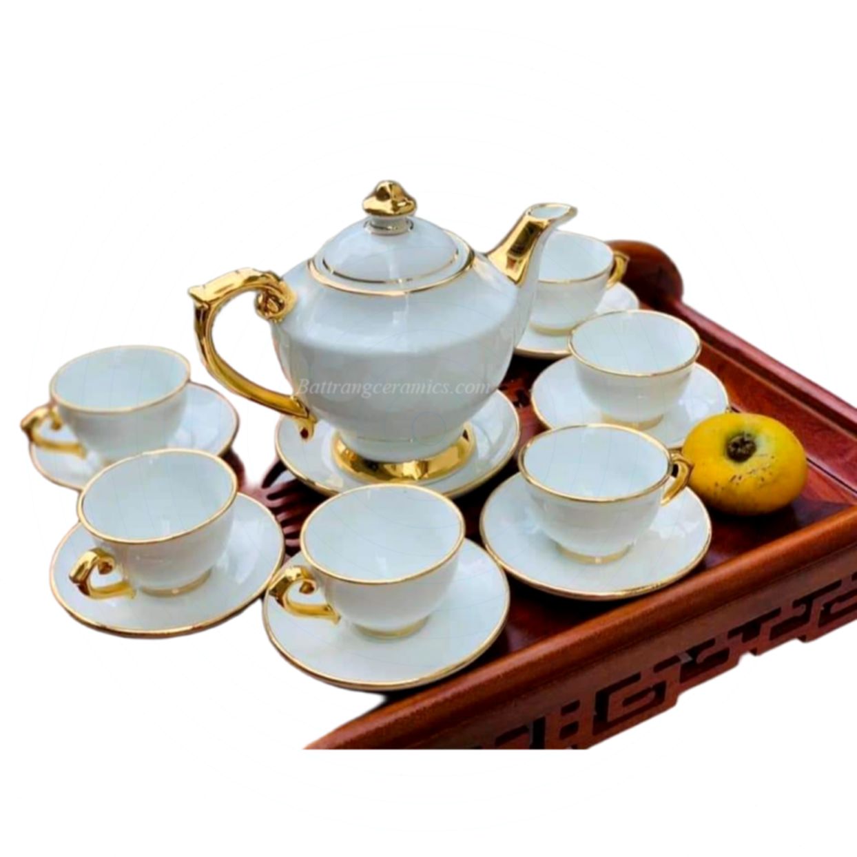 Bộ ấm chén Bát Tràng vẽ vàng đèn thần sang trọng mua ngay 