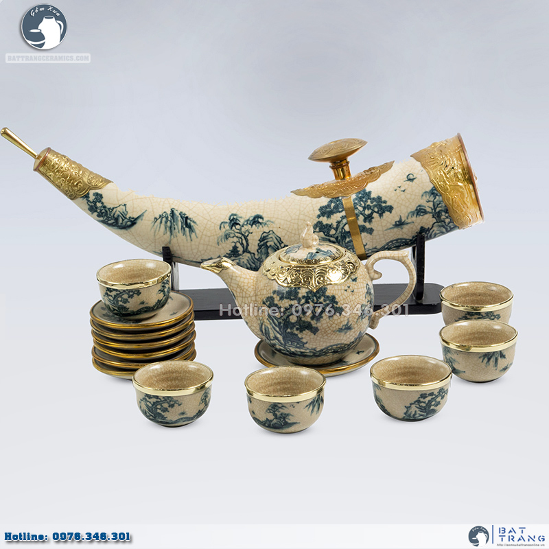 Bộ ấm chén sơn thủy men rạn bọc đồng sang trọng quà tặng cực độc 