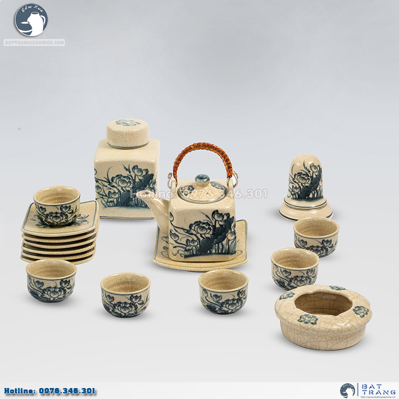 Bộ ấm chén men rạn hoa sen vuông sang trọng tặng phụ kiện độc quyền Bộ ấm chén men rạn hoa sen vuông sang trọng tặng phụ kiện độc quyền