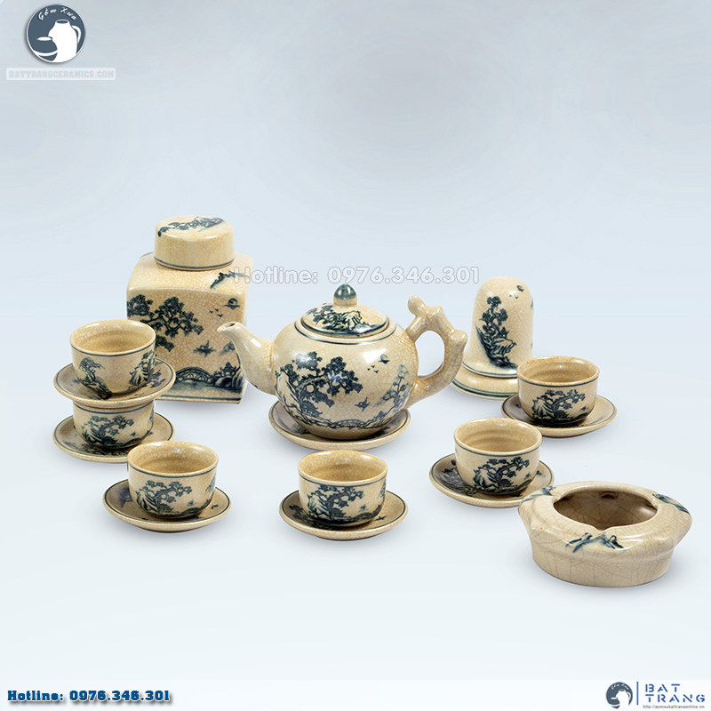Bộ ấm chén quả hồng men rạn Bát Tràng độc đáo kèm phụ kiện tiện ích 