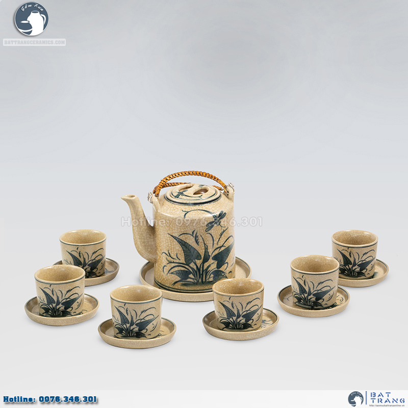 Bộ ấm tích men rạn hoa cỏ 700ml sang trọng quà tặng 