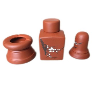 Bộ ấm chén gốm đen hoa phù dung đỏ cao cấp tặng kèm phụ kiện