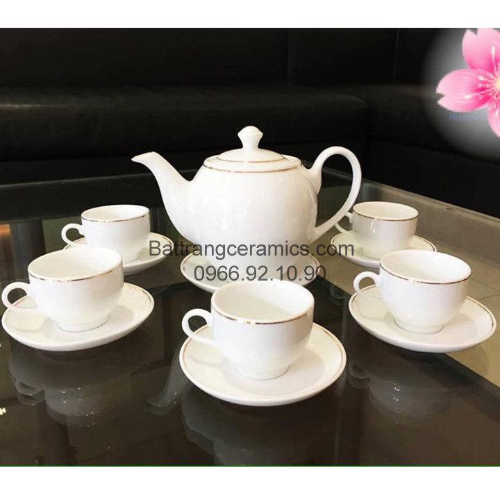 Ấm Chén Trắng Viền Kim ML2 Sang Trọng Tiện Dụng Giá Tốt 