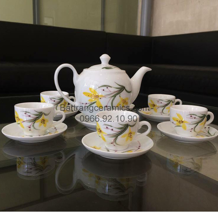 Ấm chén ML2 lan vàng sang trọng quà tặng tinh tế giá tốt 