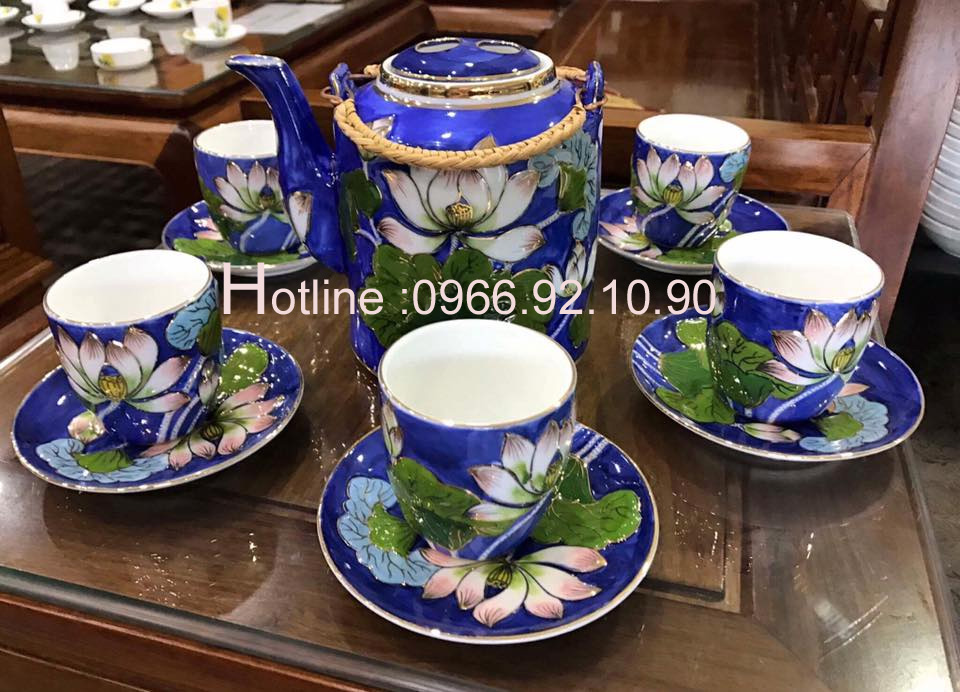 Bộ ấm tích Bát Tràng vẽ vàng 24K quà tặng sang trọng chính hãng 