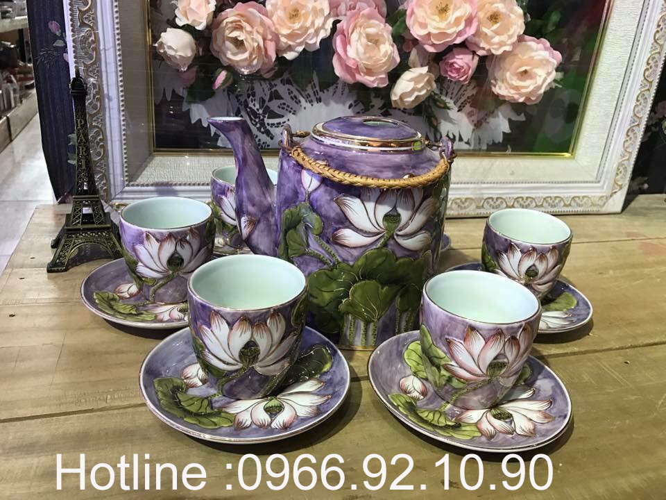 Bộ ấm tích Bát Tràng vẽ vàng 24K quà tặng sang trọng chính hãng