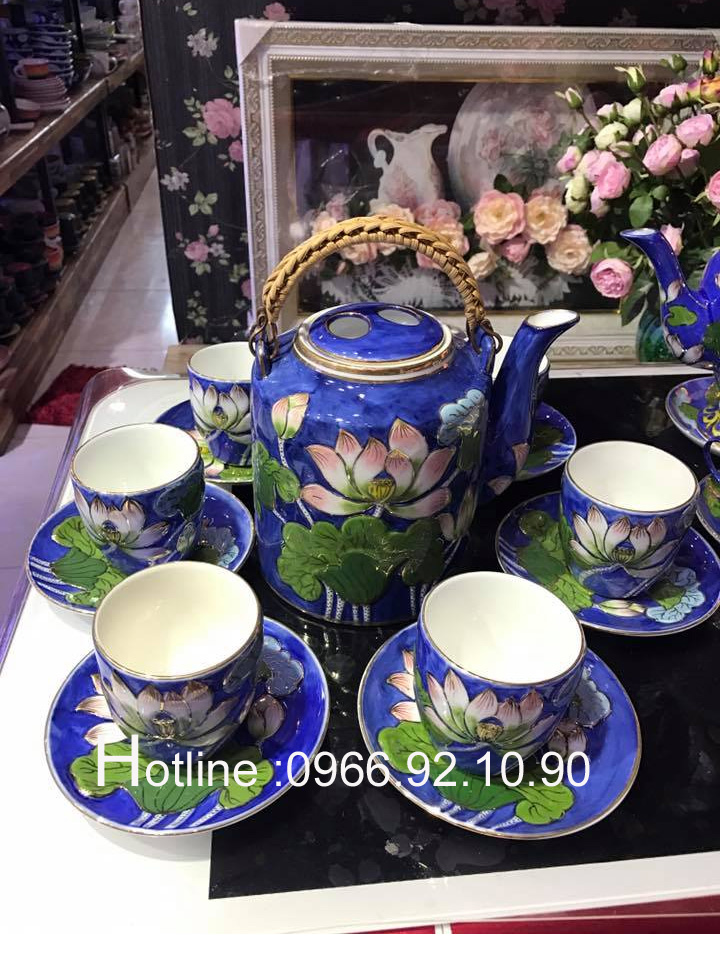Bộ ấm tích Bát Tràng vẽ vàng 24K quà tặng sang trọng chính hãng