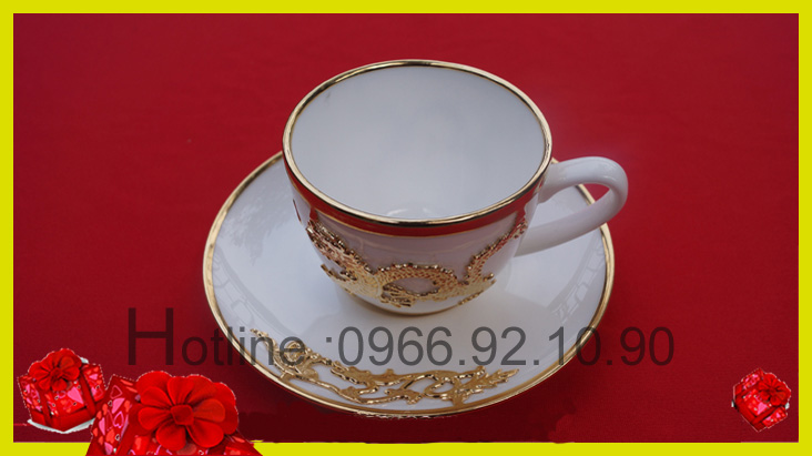 Ấm chén sứ trắng sương bọc rồng quà tết sang trọng, tinh tế