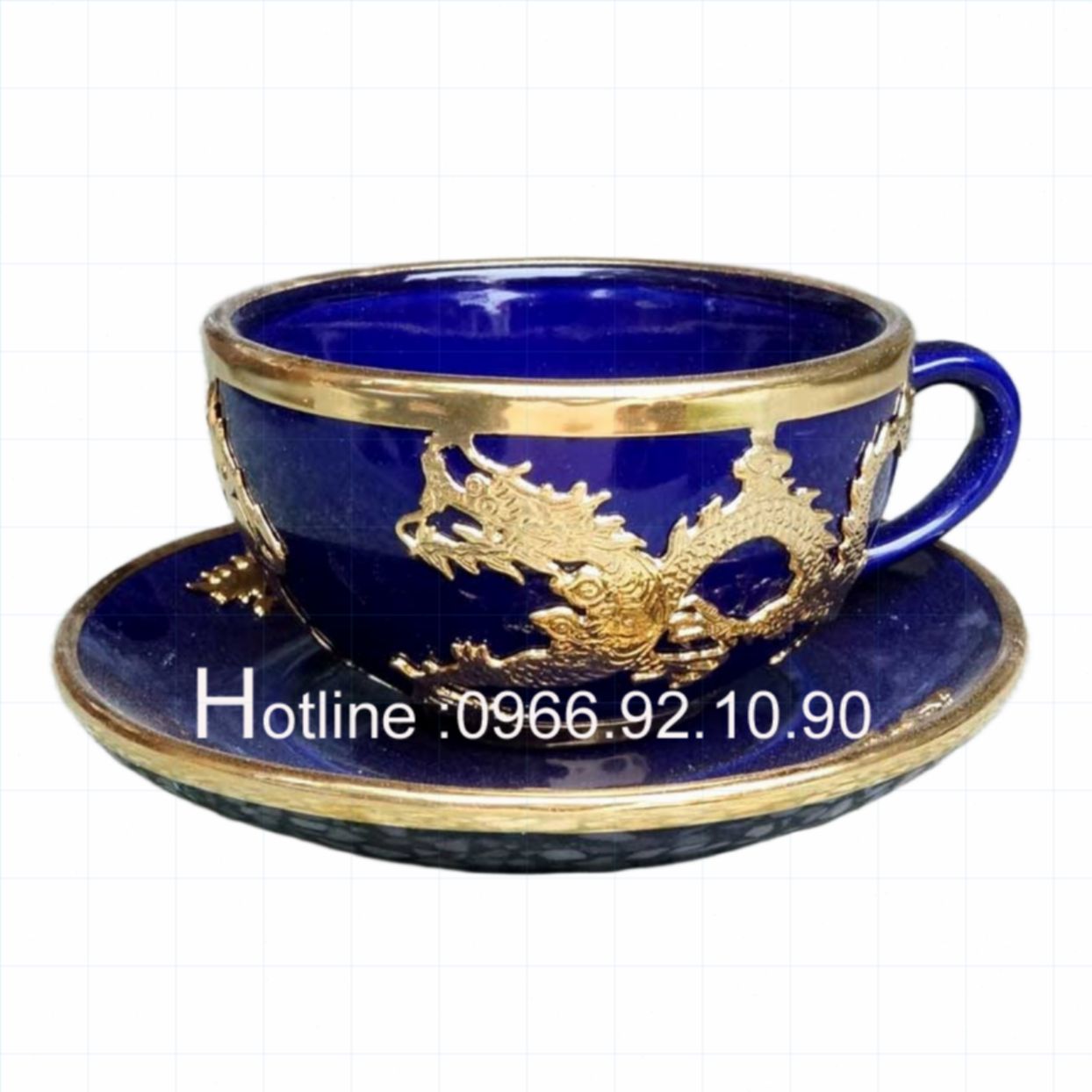 Bộ ấm chén xanh coban bọc rồng sang trọng quà tết ý nghĩa 