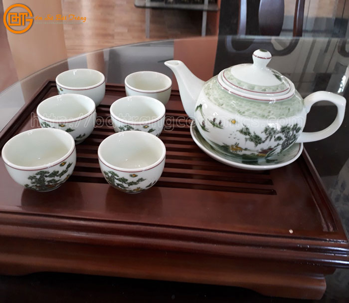 Ấm chén sơn thủy Bát Tràng cao cấp Quà tặng gốm sứ đẹp 
