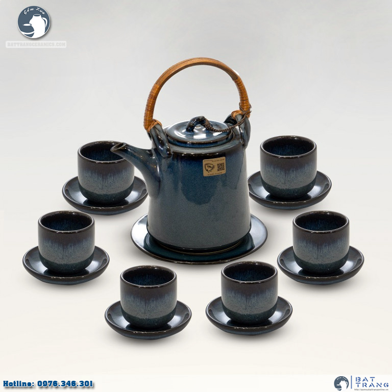Bộ ấm chén men hỏa biến quai mây cao cấp nghệ nhân Tô Thanh Sơn 