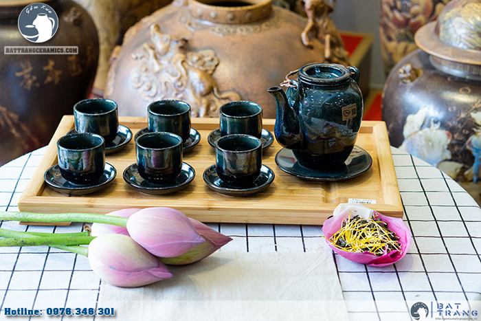 Ấm chén men hỏa biến Bát Tràng sang trọng quà tặng độc đáo