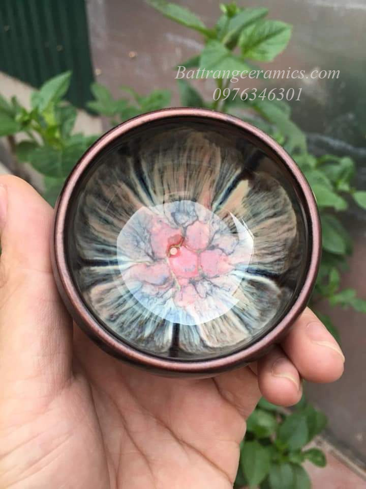 Bộ ấm chén Bát Tràng men hỏa biến sang trọng cao cấp quà tặng