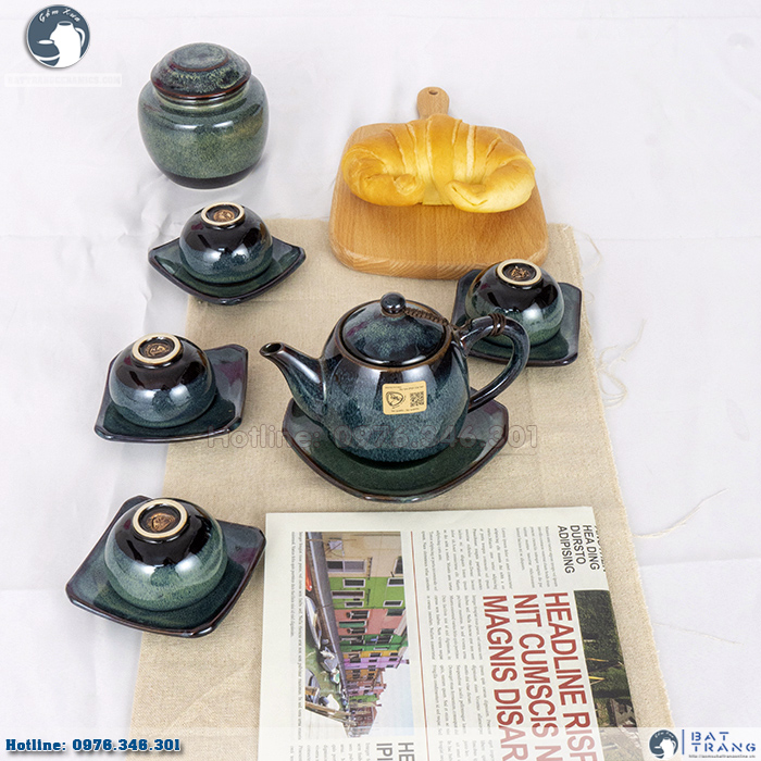 Bộ ấm chén men hỏa biến trái xoan Bát Tràng cao cấp giá tốt