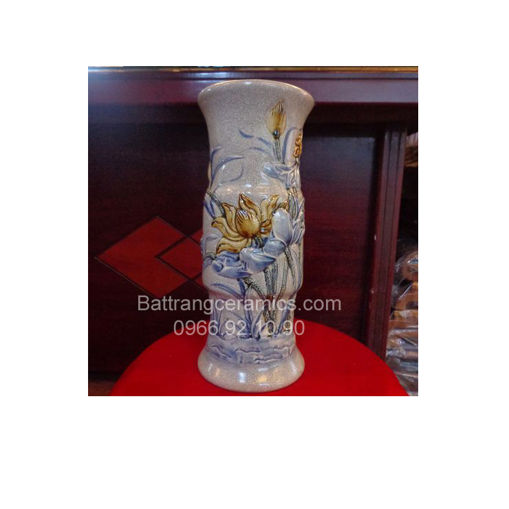 Ống hương hoa sen đắp nổi 30cm thờ cúng tâm linh đẹp 