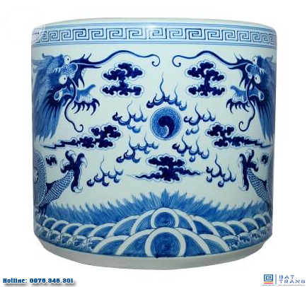 Bát hương men lam rồng 22cm gốm sứ Bát Tràng đẹp sang trọng
