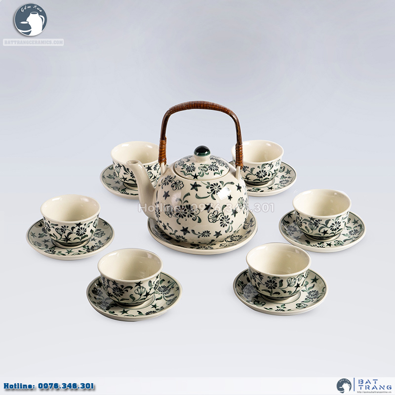 Bộ ấm chén quai mây hoa dây Bát Tràng đẹp sang trọng 
