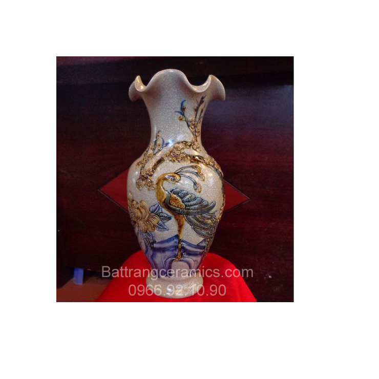 Lọ loe công đào rạn 32cm đắp nổi cao cấp siêu bền 