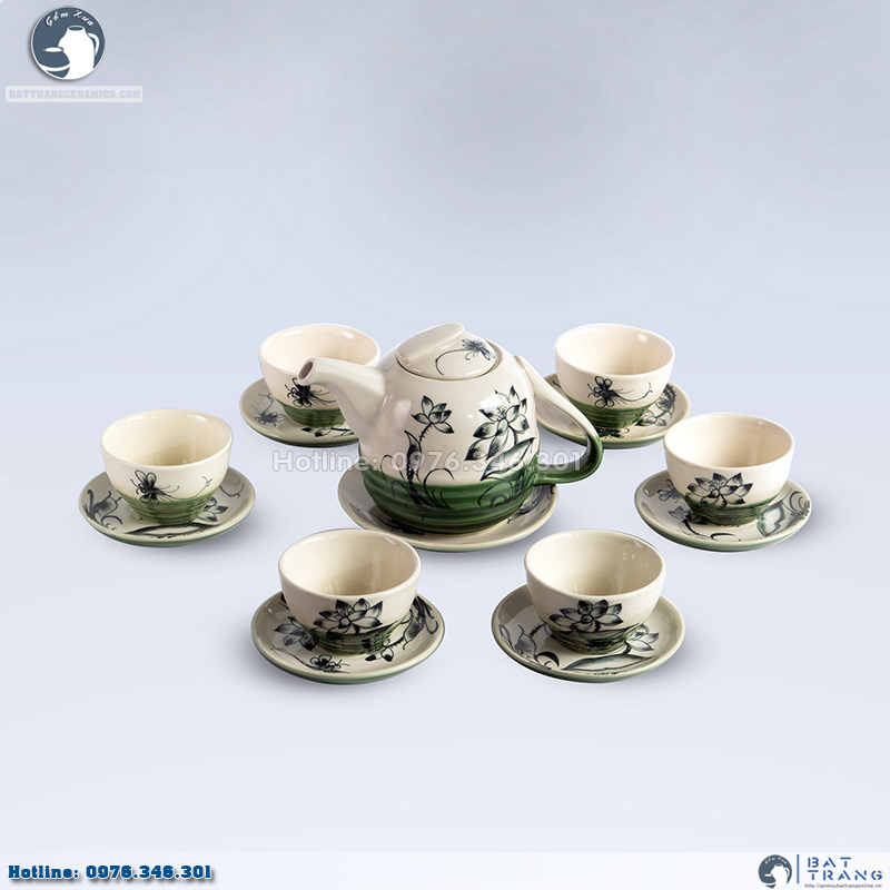 Bộ ấm chén sen quai ngược 600ml sang trọng quà tặng ý nghĩa