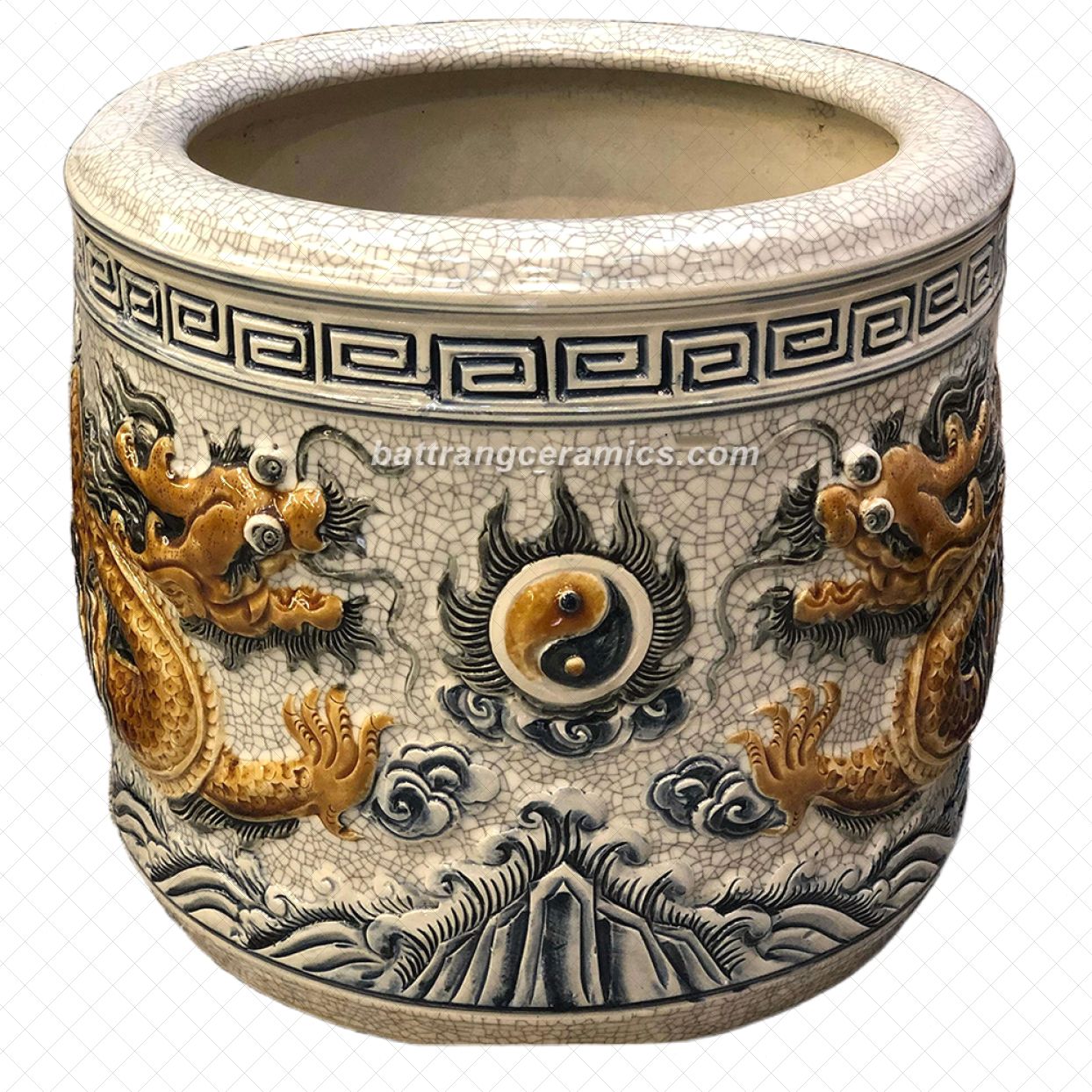 Bát hương Bát Tràng men rạn nổi rồng Φ22cm sang trọng đẳng cấp phong thủy 