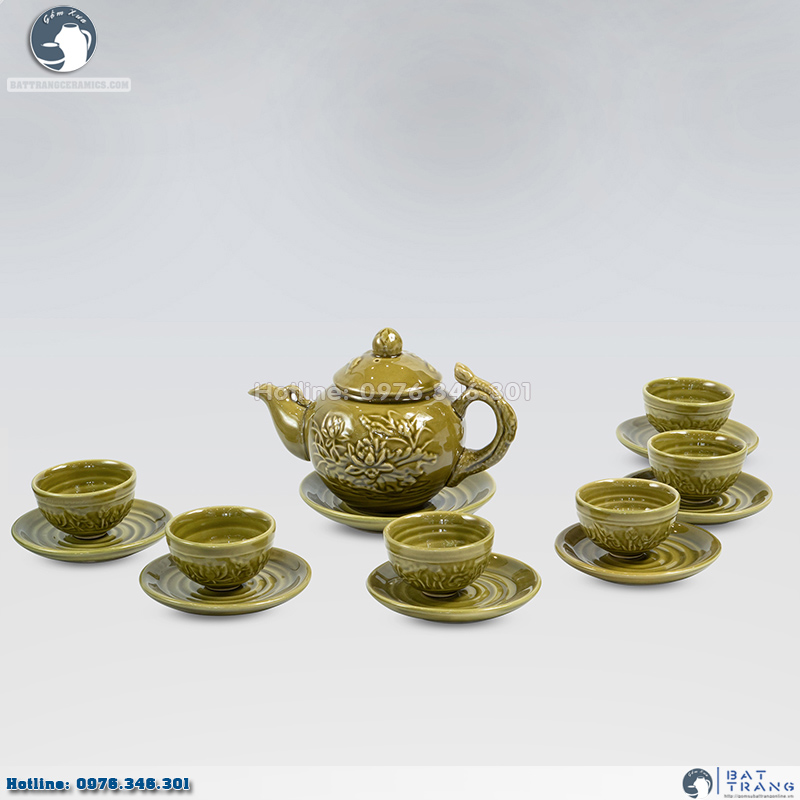 Bộ ấm chén hoa mai nổi số 2 Bát Tràng siêu phẩm phụ kiện