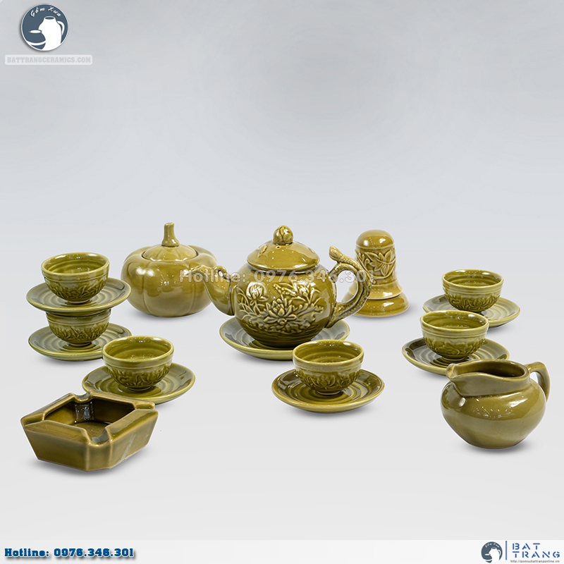 Bộ ấm chén hoa mai nổi số 2 Bát Tràng siêu phẩm phụ kiện