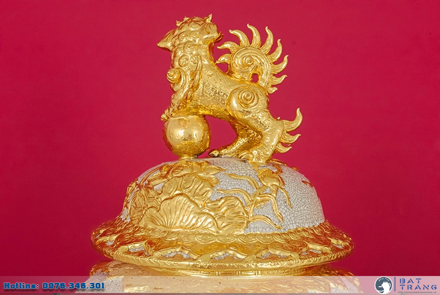 Chóe men rạn dát vàng Sen cá Bát Tràng cao cấp sang trọng 20L