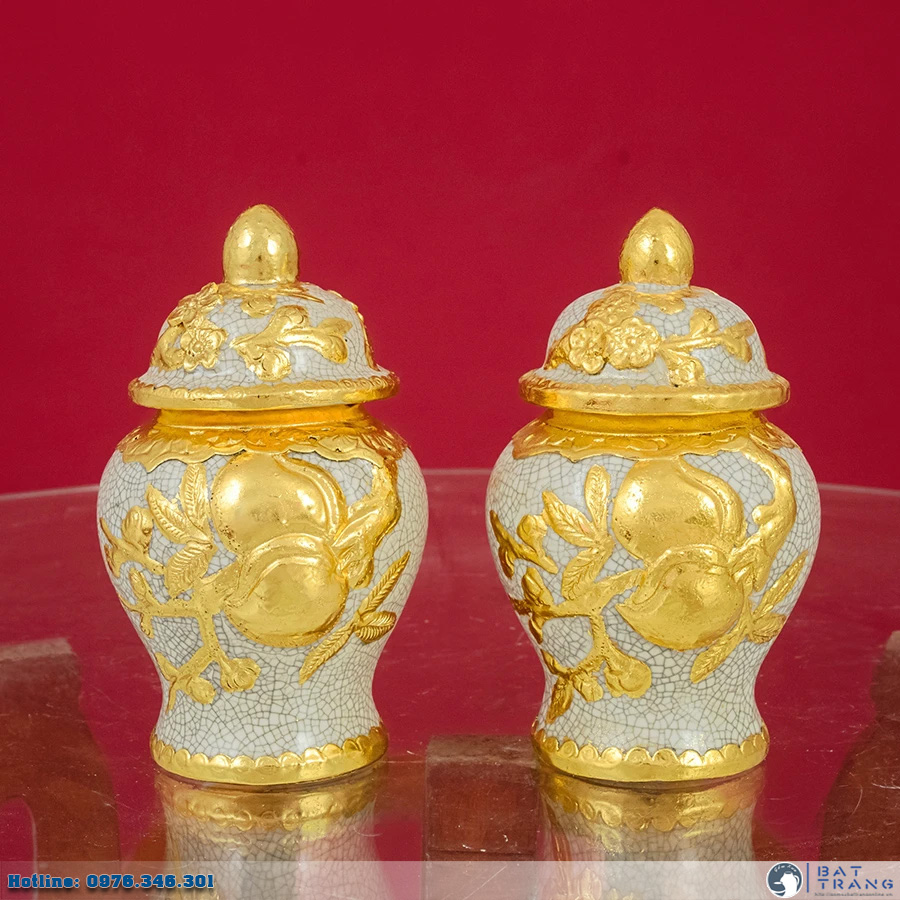 Đôi chóe men rạn dát vàng Tây Bát Tràng 13cm cao cấp phong thủy 