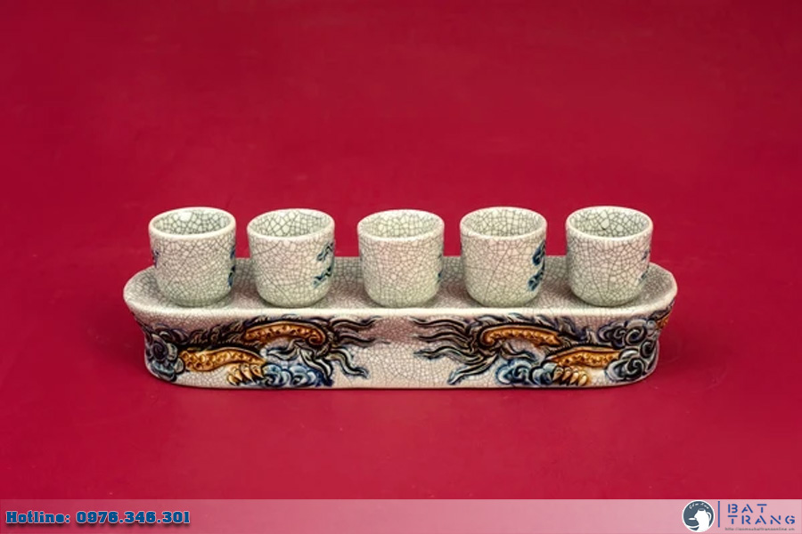 Kỷ Rồng Bát Tràng men rạn 5 ly đắp nổi cao cấp sang trọng