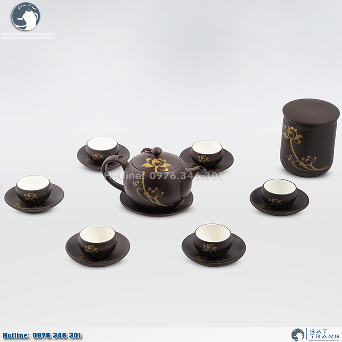 Bộ ấm chén nâu Bát Tràng hộp trà phụ kiện độc đáo chất lượng cao 
