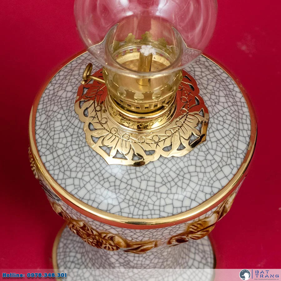Đèn thờ váy vuông Sen Bát Tràng men rạn cao cấp sang trọng đẹp