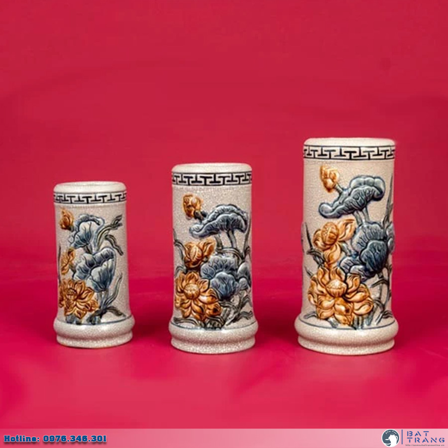 Ống hương vàng kim dán decal Bát Tràng chuẩn phong thủy đẹp