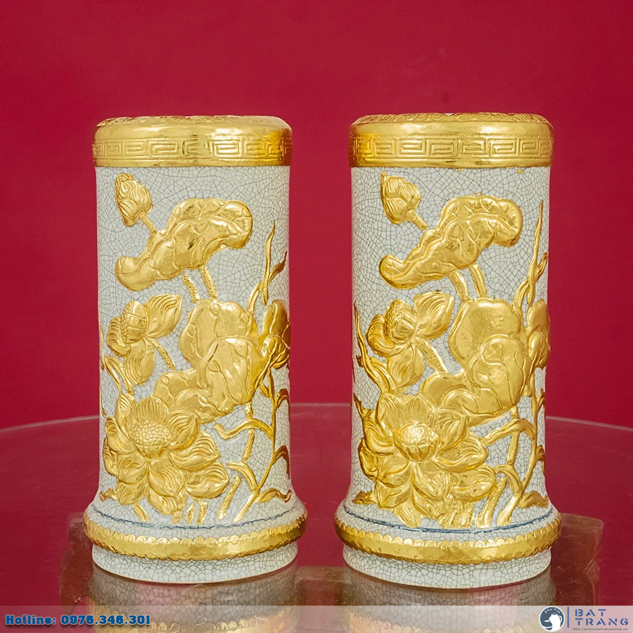 Ống hương vàng kim dán decal Bát Tràng chuẩn phong thủy đẹp