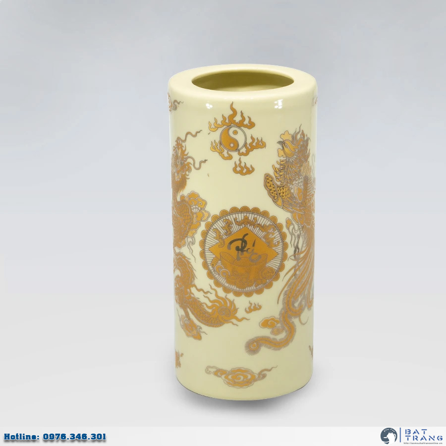 Ống hương vàng kim dán decal Bát Tràng chuẩn phong thủy đẹp