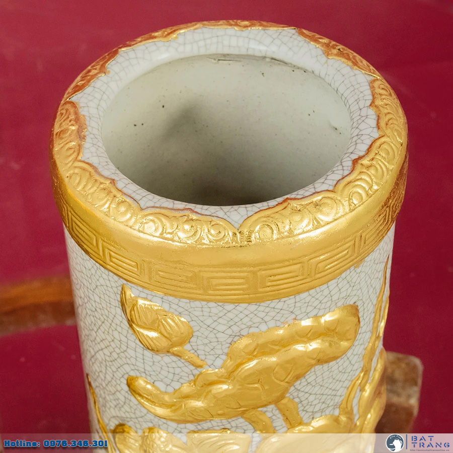 Ống hương men rạn dát vàng Bát Tràng cao cấp phong thủy