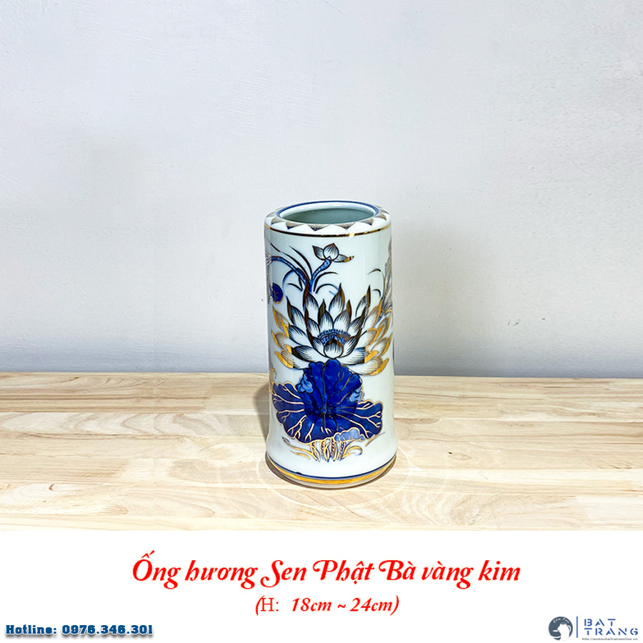 Ống hương Sen Phật Bà vàng kim Bát Tràng chính hãng đẹp 