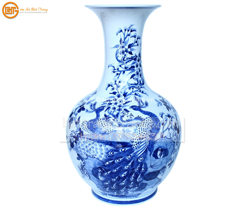 Lọ củ tỏi vẽ công đào cao 64cm gốm sứ Bát Tràng sang trọng quà tặng