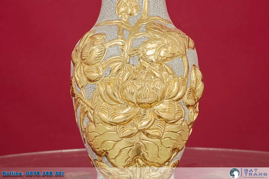 Lọ hoa men rạn hoa Sen dát vàng Bát Tràng sang trọng chất lượng