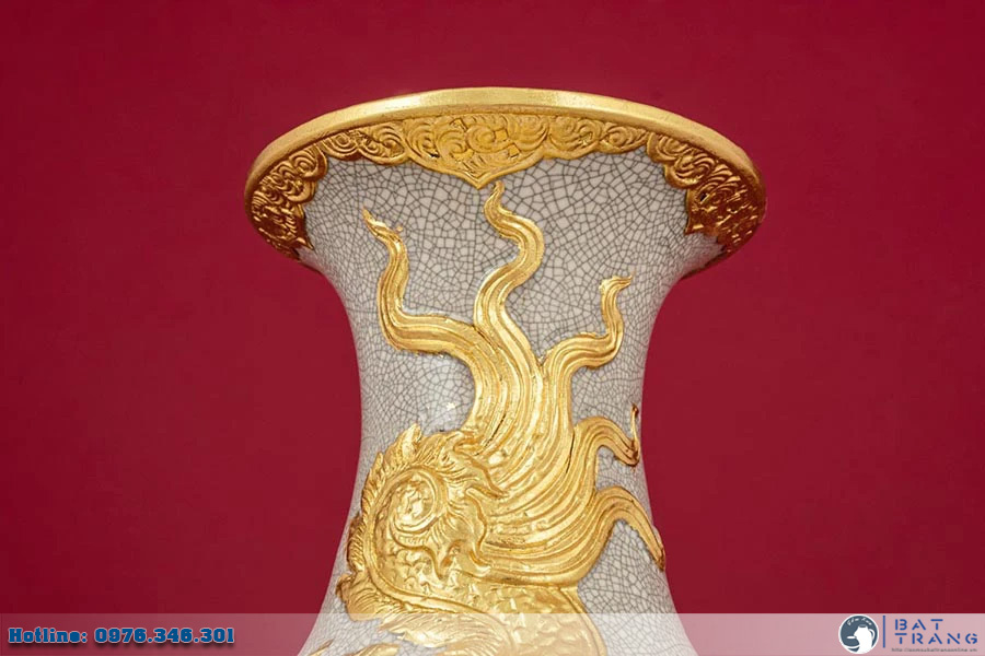 Lọ hoa men rạn Long Quấn Thủy dát vàng Bát Tràng sang trọng cao cấp