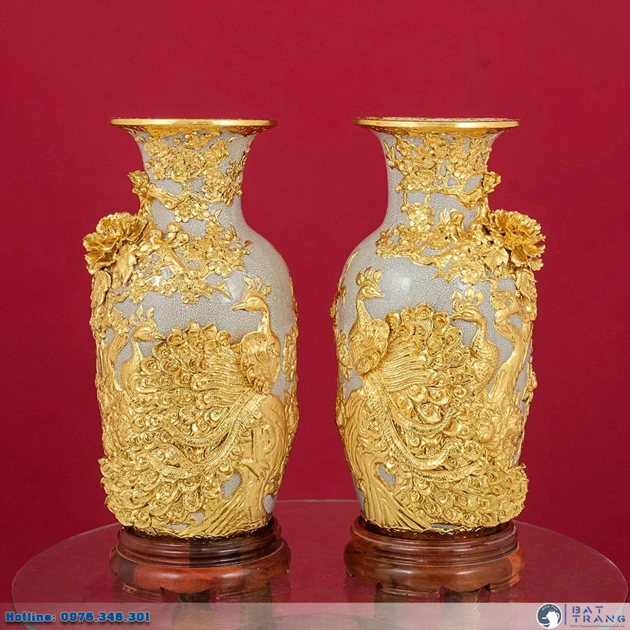 Lọ hoa thờ men rạn dát vàng cao cấp Công Danh Phú Quý sang trọng