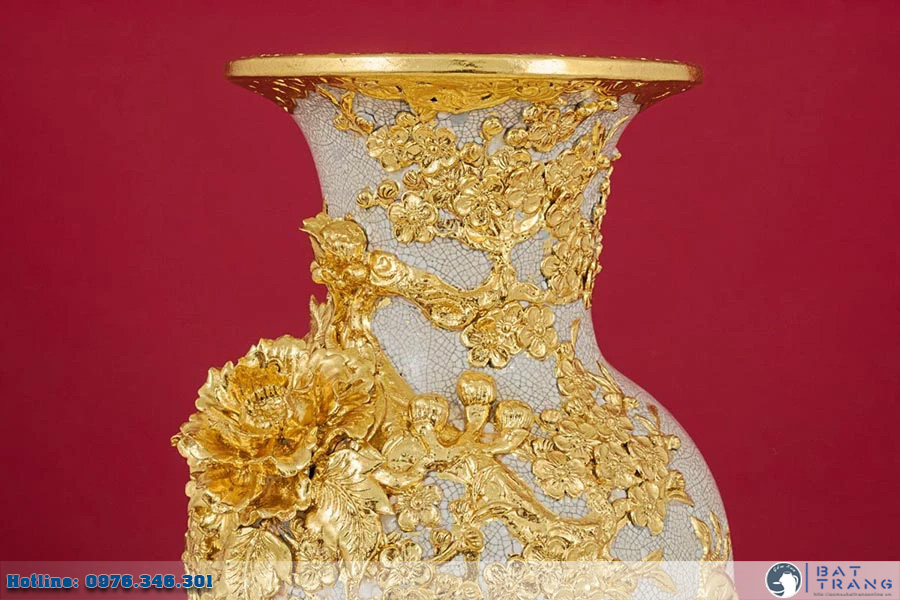 Lọ hoa thờ men rạn dát vàng cao cấp Công Danh Phú Quý sang trọng