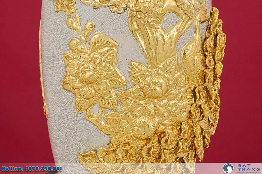 Lọ hoa thờ men rạn dát vàng cao cấp Công Danh Phú Quý sang trọng